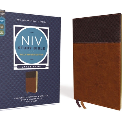 NIV Study Bible, Fully Revised Edition, Large Print, Leathersoft, Brown, Red Letter, Comfort Print -- Kenneth L. Barker, Imitation Leather