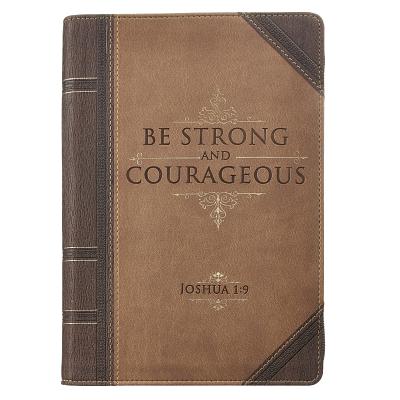 Cover Image for Classic Faux Leather Journal Strong and Courageous Joshua 1:9 Bible Verse Antiqued Brown Inspirational Notebook, Lined Pages W/Scripture, Ribbon Marke -- Christian Art Gifts, Imitation Leather