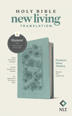 NLT Premium Value Thinline Bible, Filament Enabled (Leatherlike, Bouquet Teal) -- New Living Translation, Imitation Leather