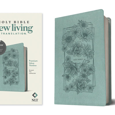 NLT Premium Value Thinline Bible, Filament Enabled (Leatherlike, Bouquet Teal) -- New Living Translation, Imitation Leather