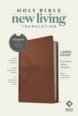 Cover Image for NLT Large Print Premium Value Thinline Bible, Filament Enabled (Leatherlike, Brown Celtic Cross) -- New Living Translation, Imitation Leather