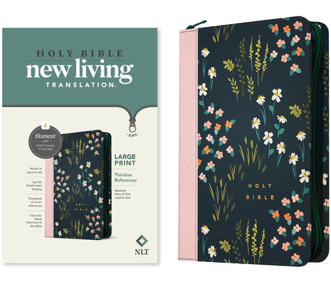 Cover Image for NLT Large Print Thinline Reference Zipper Bible, Filament Enabled (Leatherlike, Meadow Navy & Pink, Red Letter) -- New Living Translation, Imitation Leather