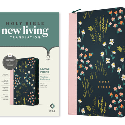 NLT Large Print Thinline Reference Zipper Bible, Filament Enabled (Leatherlike, Meadow Navy & Pink, Red Letter) -- New Living Translation, Imitation Leather