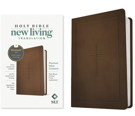 Cover Image for NLT Premium Value Compact Bible, Filament Enabled (Leatherlike, Dark Brown Framed Cross) -- New Living Translation, Imitation Leather