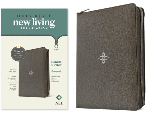 Cover Image for NLT Compact Giant Print Zipper Bible, Filament Enabled (Leatherlike, Woven Cross Gray, Red Letter) -- New Living Translation, Imitation Leather