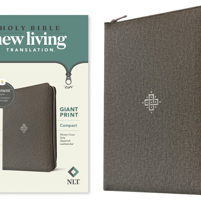 NLT Compact Giant Print Zipper Bible, Filament Enabled (Leatherlike, Woven Cross Gray, Red Letter) -- New Living Translation, Imitation Leather