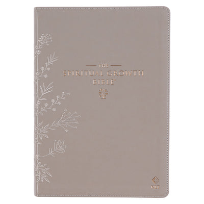 Cover Image for The Spiritual Growth Bible, Study Bible, NLT - New Living Translation Holy Bible, Faux Leather, Taupe Embroidred Floral -- Christianart Gifts, Leather