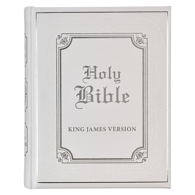 Cover Image for KJV Holy Bible, Classically Illustrated Heirloom Family Bible, Faux Leather Hardcover - Ribbon Markers, King James Version, White/Silver -- Christianart Gifts, Leather