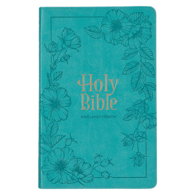 Cover Image for KJV Holy Bible, Standard Size Faux Leather Red Letter Edition - Thumb Index & Ribbon Marker, King James Version, Teal Floral Zipper Closure -- Christian Art Gifts, Leather