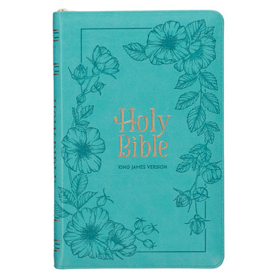 Cover Image for KJV Bible Deluxe Gift (Faux Leather, Teal Floral W/Zipper) -- Christian Art Gifts, Imitation Leather