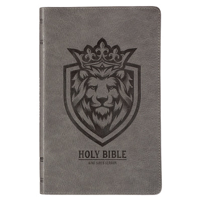 Cover Image for KJV Holy Bible, Gift Edition for Boys King James Version, Faux Leather Flexible Cover, Charcoal Gray Lion Emblem -- Christian Art Gifts, Leather