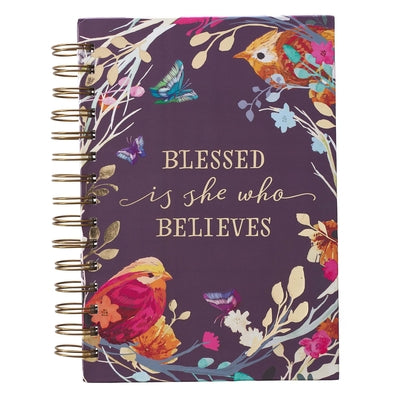 Cover Image for Large Hardcover Journal Blessed Is She Who Believes Floral Bird Eggplant Inspirational Wire Bound Notebook W/192 Lined Pages -- Christian Art Gifts Inc, Spiral