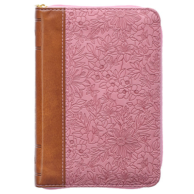Cover Image for KJV Holy Bible, Mini Pocket Size, Faux Leather Red Letter Edition - Ribbon Marker, King James Version, Pink/Saddle Tan, Zipper Closure -- Christian Art Gifts, Leather