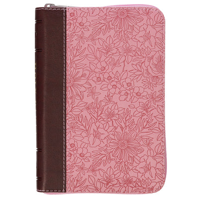 Cover Image for KJV Bible Mini Pocket (Faux Leather, Pink/Saddle Tan W/Zipper) -- Christian Art Gifts, Imitation Leather