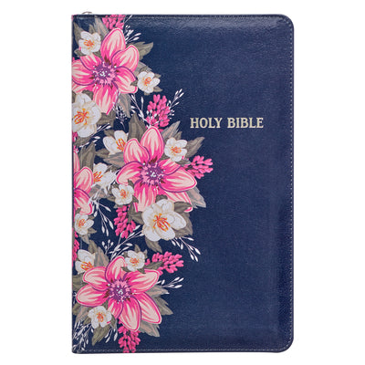 Cover Image for KJV Bible Deluxe Gift (Faux Leather, Blue Floral Printed W/Zipper) -- Christian Art Gifts, Imitation Leather