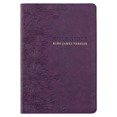 Cover Image for KJV Bible Thinline Large Print (Faux Leather, Purple Floral) -- Christian Art Gifts, Leather