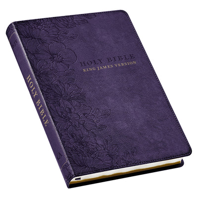 Cover Image for KJV Holy Bible, Thinline Large Print Faux Leather Red Letter Edition Thumb Index & Ribbon Marker, King James Version, Purple Floral -- Christian Art Gifts, Leather