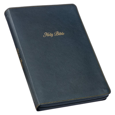 Cover Image for KJV Holy Bible, Thinline Large Print Faux Leather Red Letter Edition Thumb Index & Ribbon Marker, King James Version, Black, Zipper Closure -- Christian Art Gifts, Leather