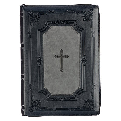Cover Image for KJV Holy Bible, Super Giant Print Faux Leather Red Letter Edition - Thumb Index & Ribbon Marker, King James Version, Gray/Black -- Christian Art Gifts, Leather
