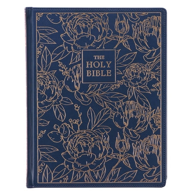 Cover Image for KJV Holy Bible, Large Print Note-Taking Bible, Faux Leather Hardcover - King James Version, Navy W/Gold Floral -- Christian Art Gifts, Leather