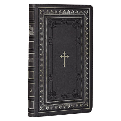 KJV Holy Bible Standard Size Faux Leather Red Letter Edition - Thumb Index & Ribbon Marker, King James Version, Black/Gold Cross -- Christian Art Gifts, Leather