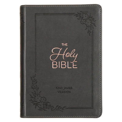 Cover Image for KJV Holy Bible, Compact Large Print Faux Leather Red Letter Edition - Ribbon Marker, King James Version, Gray -- Christian Art Gifts, Leather