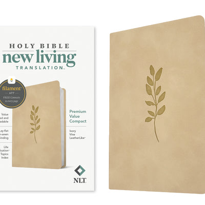 NLT Premium Value Compact Bible, Filament Enabled (Leatherlike, Ivory Vine) -- New Living Translation, Imitation Leather