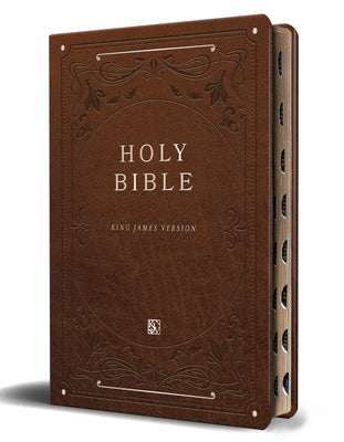 Cover Image for KJV Holy Bible, Giant Print Thinline Large Format, Brown Premium Imitation Leather with Ribbon Marker, Red Letter, and Thumb Index -- Origin, Bonded Leather