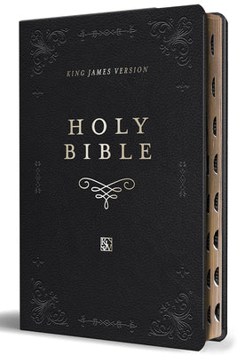 Cover Image for KJV Holy Bible, Giant Print Thinline Large Format, Black Premium Imitation Leather with Ribbon Marker, Red Letter, and Thumb Index -- Origin, Bonded Leather