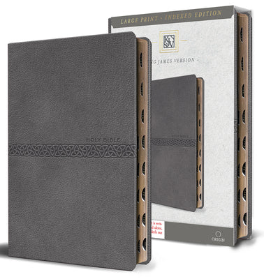 Cover Image for KJV Holy Bible, Large Print Medium Format, Gray Faux Leather with Ribbon Marker, Red Letter, Thumb Index -- Origin, Bonded Leather