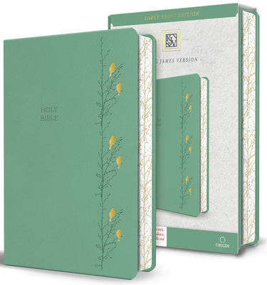 KJV Holy Bible, Large Print Medium Format, Green with Birds Faux Leather W/ Ribbon Marker, Red Letter -- King James Version, Bonded Leather