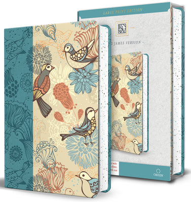 KJV Holy Bible, Large Print Medium Format, Blue with Birds Faux Leather W/ Ribbon Marker, Red Letter -- King James Version, Bonded Leather