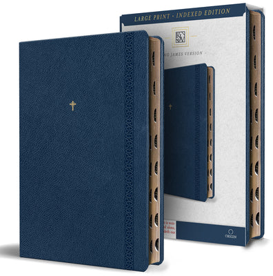KJV Holy Bible, Large Print Handy Size Format, Blue Premium Imitation Leather with Ribbon Marker, Red Letter, Thumb Index -- King James Version, Paperback